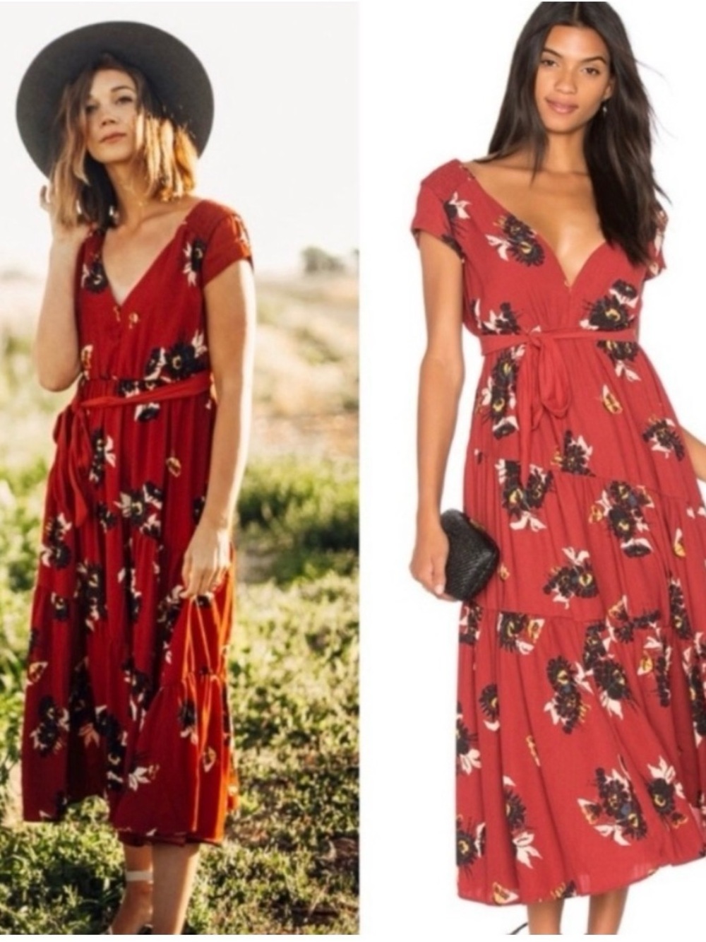 Free People Rust Red Floral Midi Dress